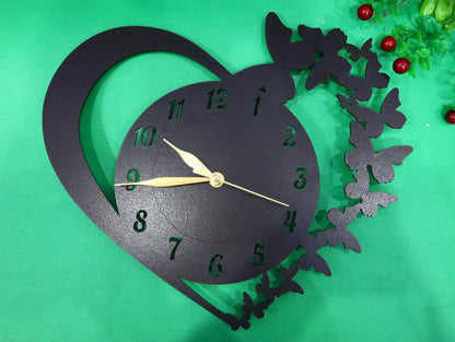 Laser Cut Heart & Butterfly Wall Clock Vector
