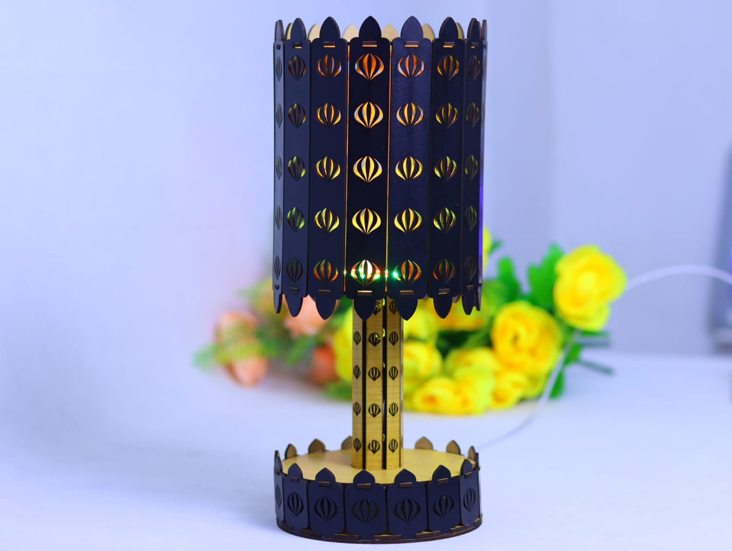 Laser Cut Wooden Table Lamp Home Decor Vector