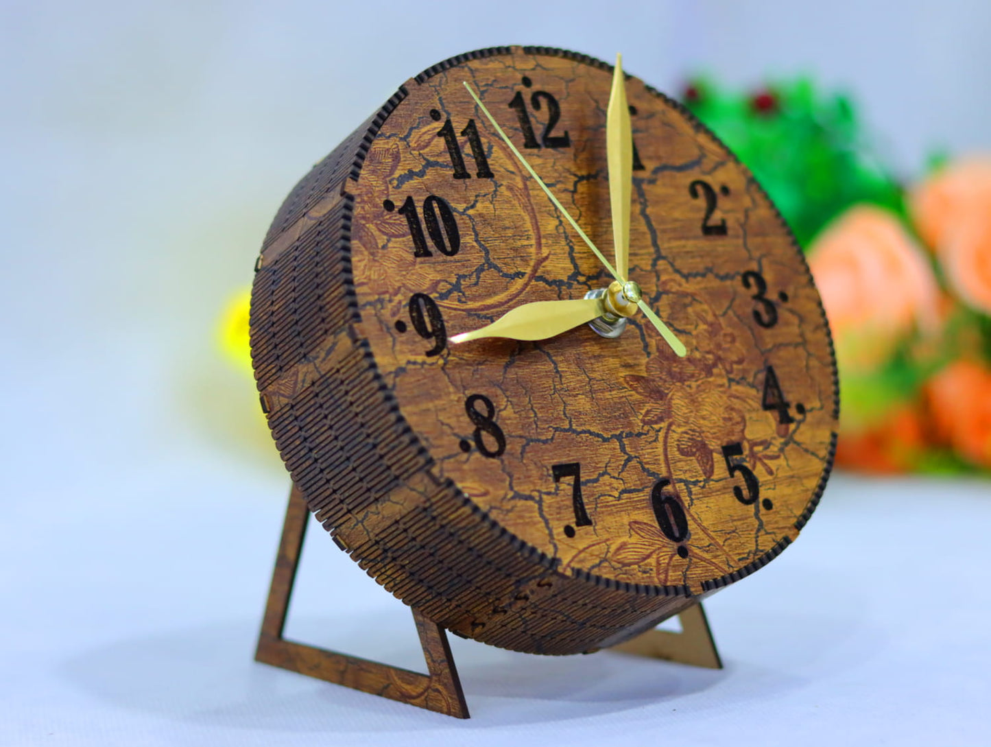 Laser Cut Wooden Desk Clock Minimalist Design Vector
