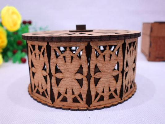 Laser Cut Decorative Round Wood Box 3mm Vector