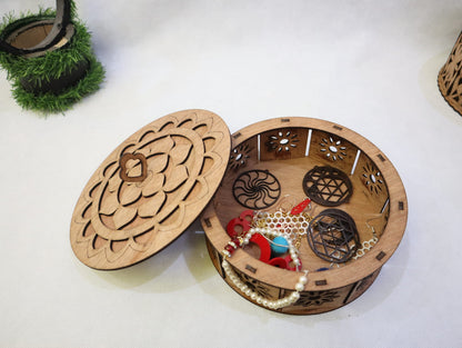 Laser Cut Round Basket With Lid Storage Box 3mm Vector