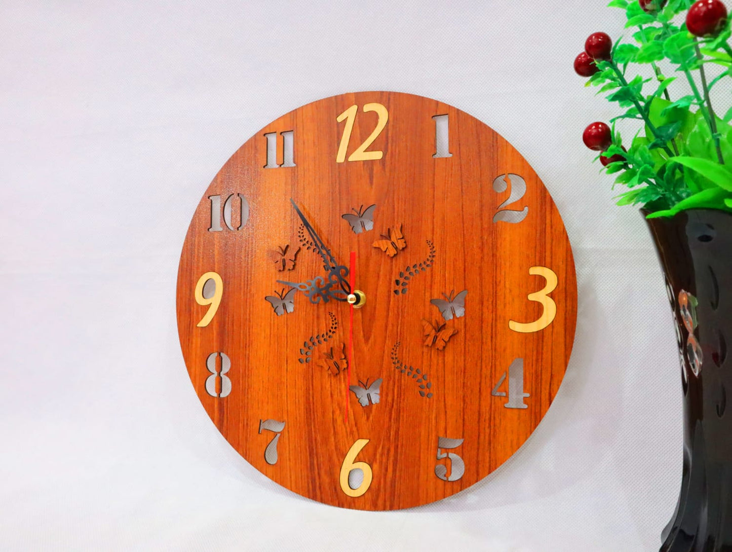 Laser Cut Flowerish Butterfly Wooden Wall Clock Vector