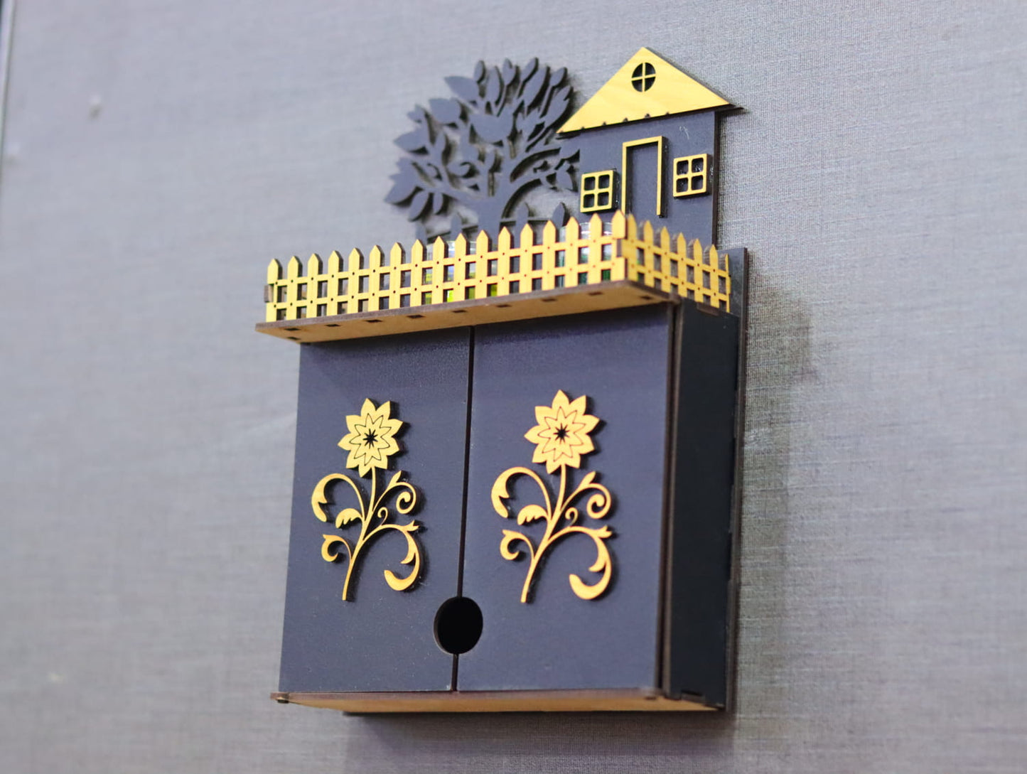 Laser Cut Key Cabinet With Shelf Vector