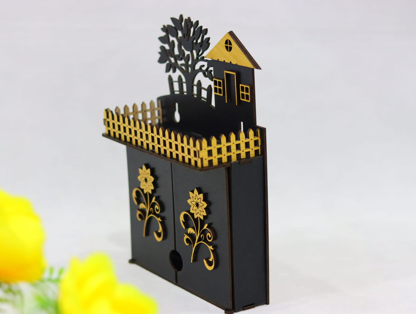 Laser Cut Key Cabinet With Shelf Vector