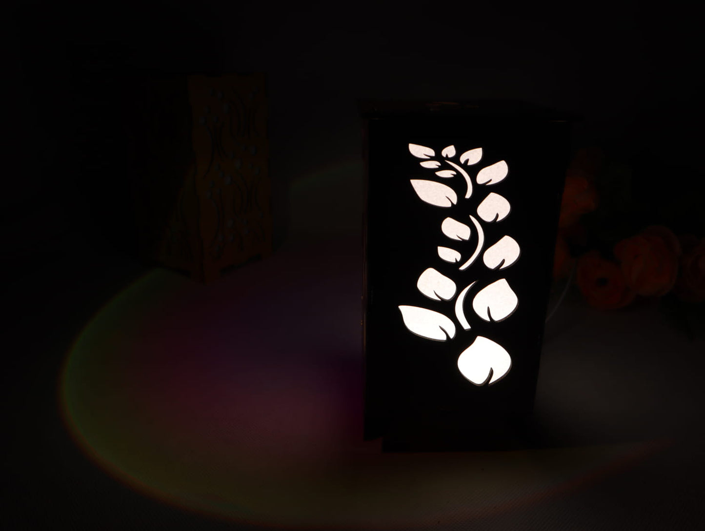 Laser Cut Floral Wood Lamp Light Box Vector