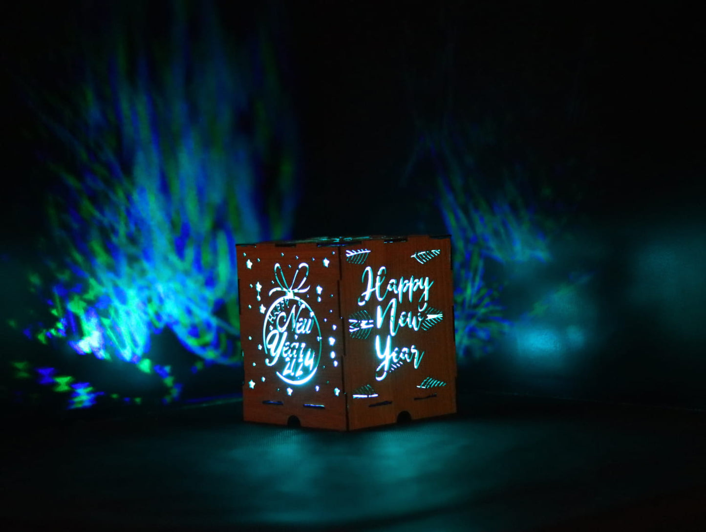 Laser Cut Wooden New Year Night Light Lamp Vector