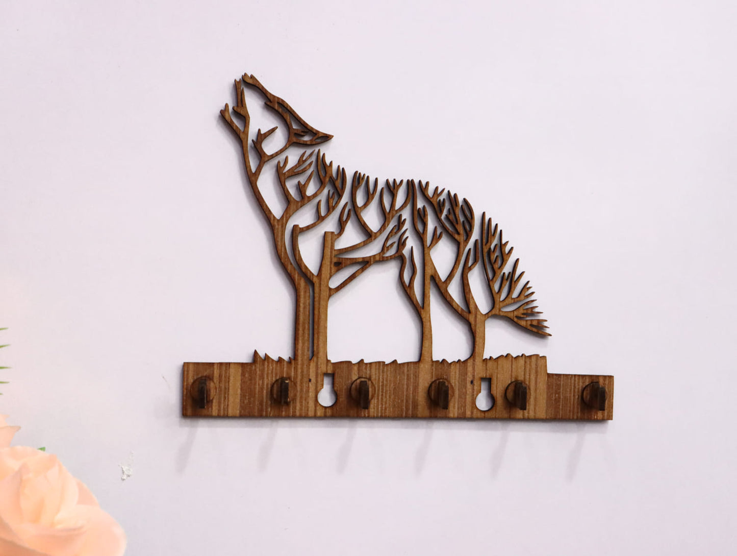 Laser Cut Howling Wolf Key Holder Vector