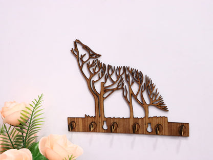 Laser Cut Howling Wolf Key Holder Vector