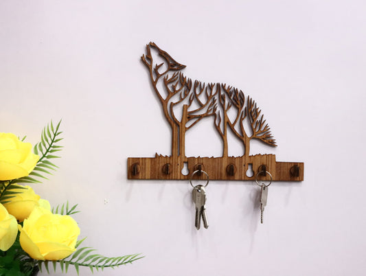 Laser Cut Howling Wolf Key Holder Vector