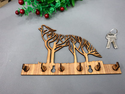 Laser Cut Howling Wolf Key Holder Vector