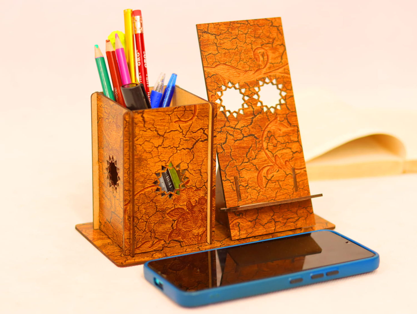 Laser Cut Pen Pencil Holder and Phone Stand Vector