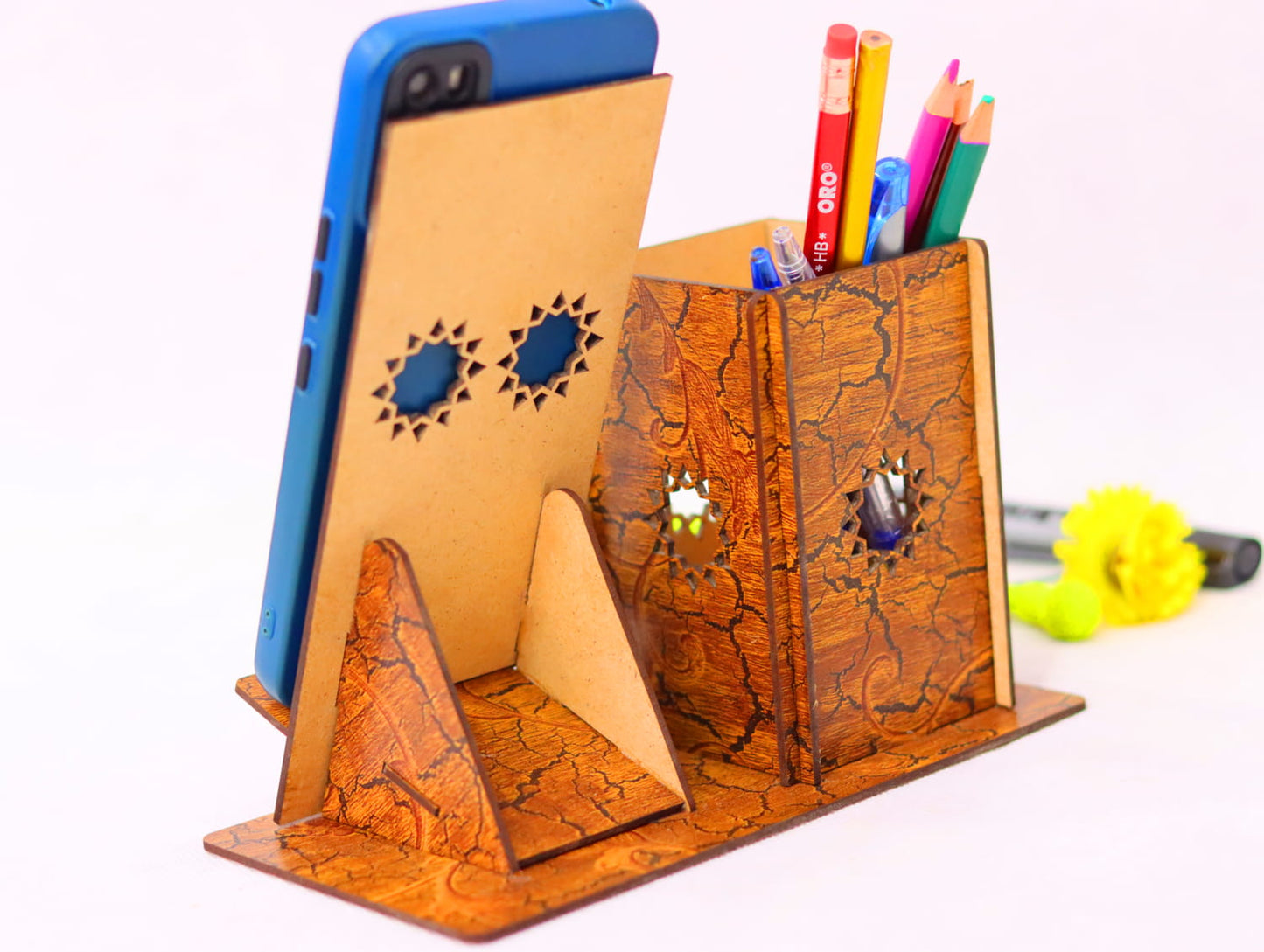 Laser Cut Pen Pencil Holder and Phone Stand Vector