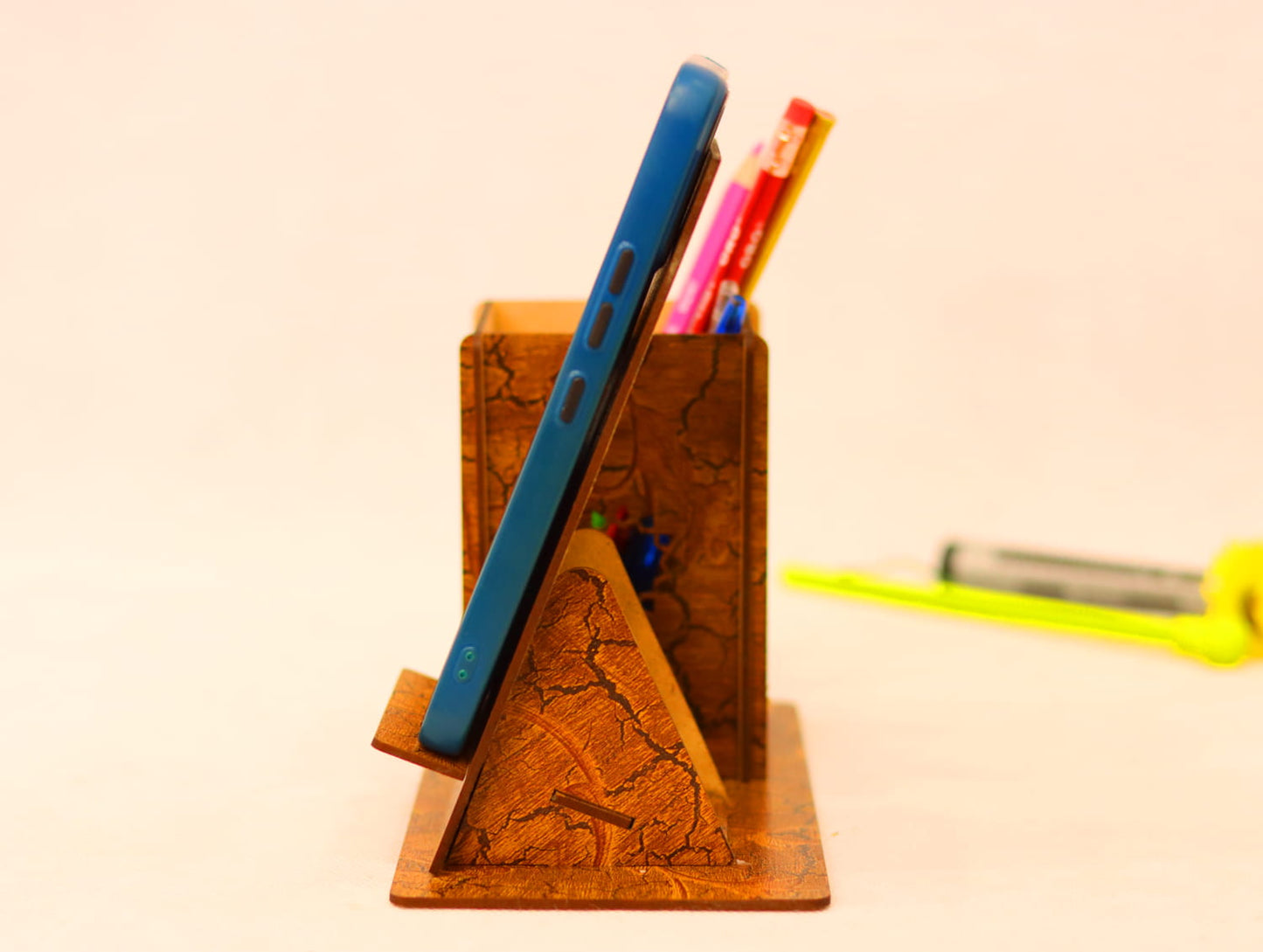 Laser Cut Pen Pencil Holder and Phone Stand Vector