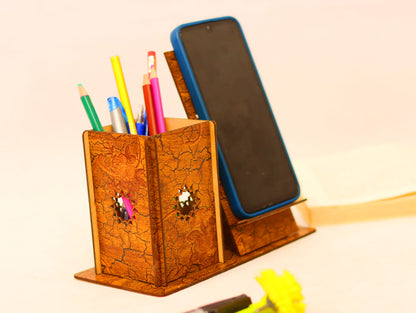 Laser Cut Pen Pencil Holder and Phone Stand Vector