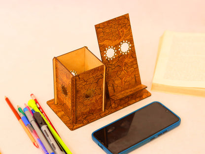 Laser Cut Pen Pencil Holder and Phone Stand Vector