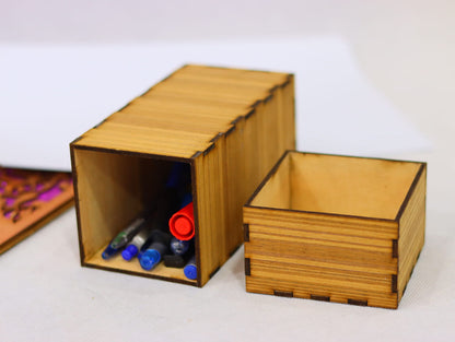 Laser Cut Wooden Pen Holder Storage Box Vector