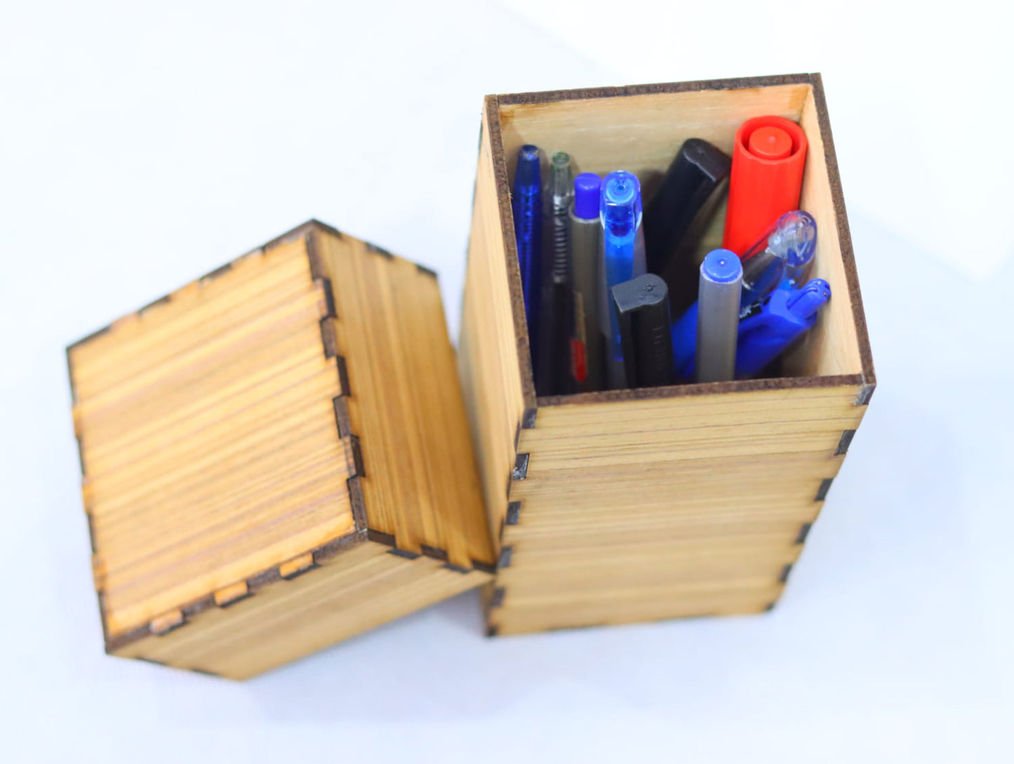 Laser Cut Wooden Pen Holder Storage Box Vector