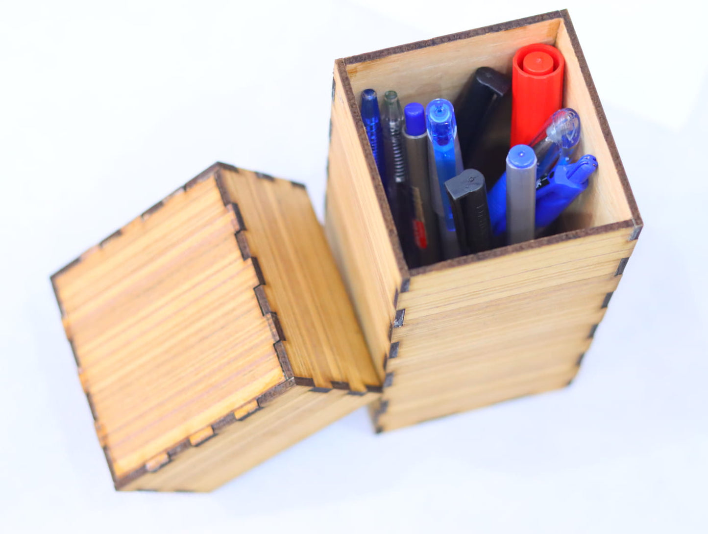 Laser Cut Wooden Pen Holder Storage Box Vector