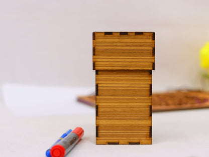 Laser Cut Wooden Pen Holder Storage Box Vector