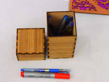 Laser Cut Wooden Pen Holder Storage Box Vector