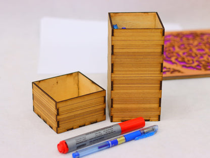 Laser Cut Wooden Pen Holder Storage Box Vector