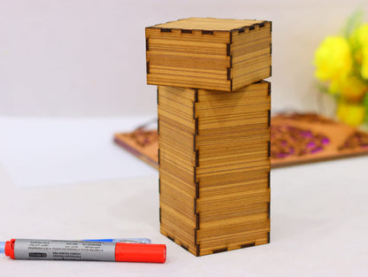 Laser Cut Wooden Pen Holder Storage Box Vector