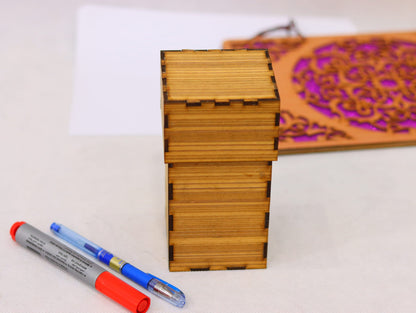 Laser Cut Wooden Pen Holder Storage Box Vector