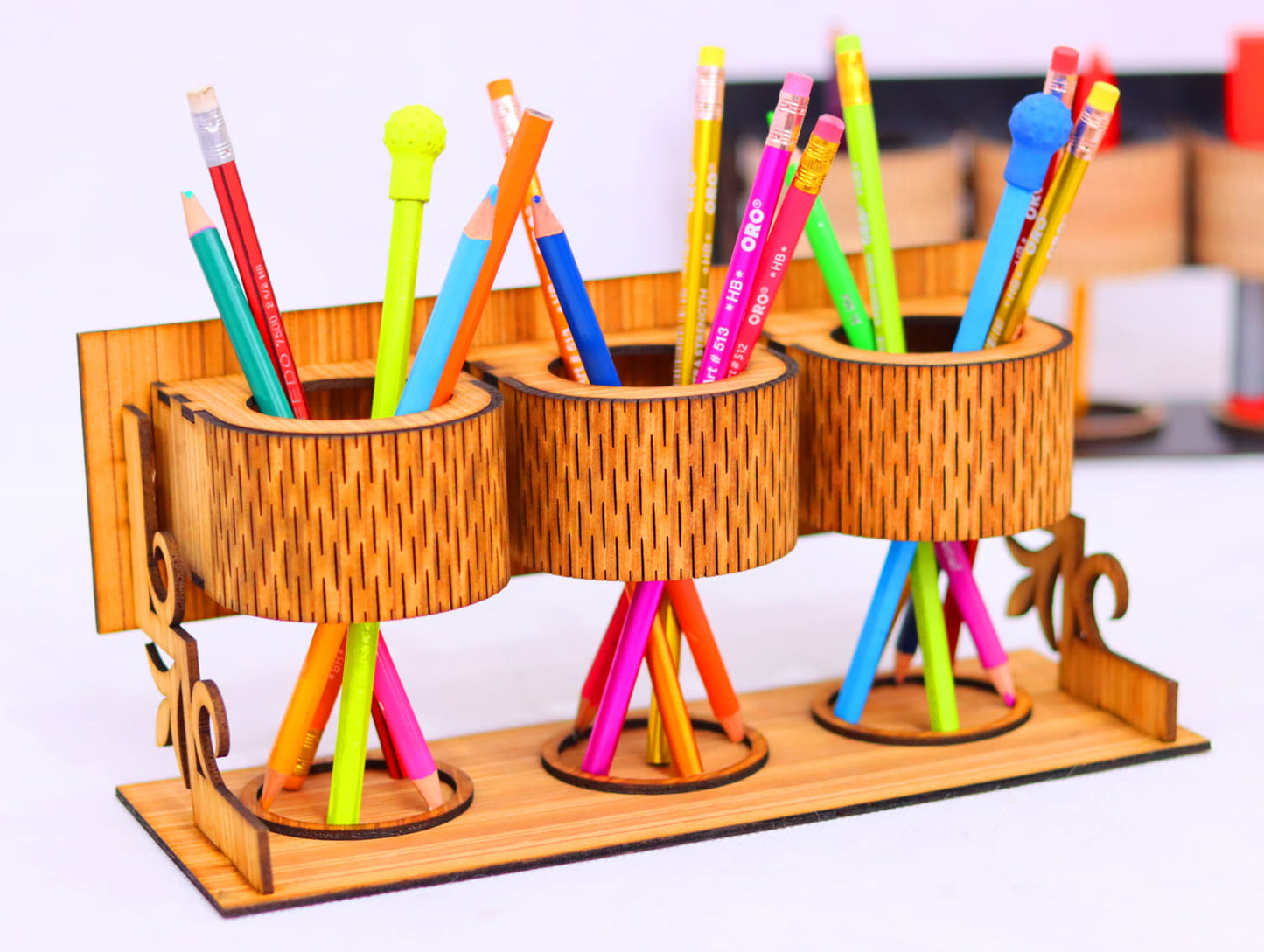 Laser Cut Desk Pen Pencil Holder Vector