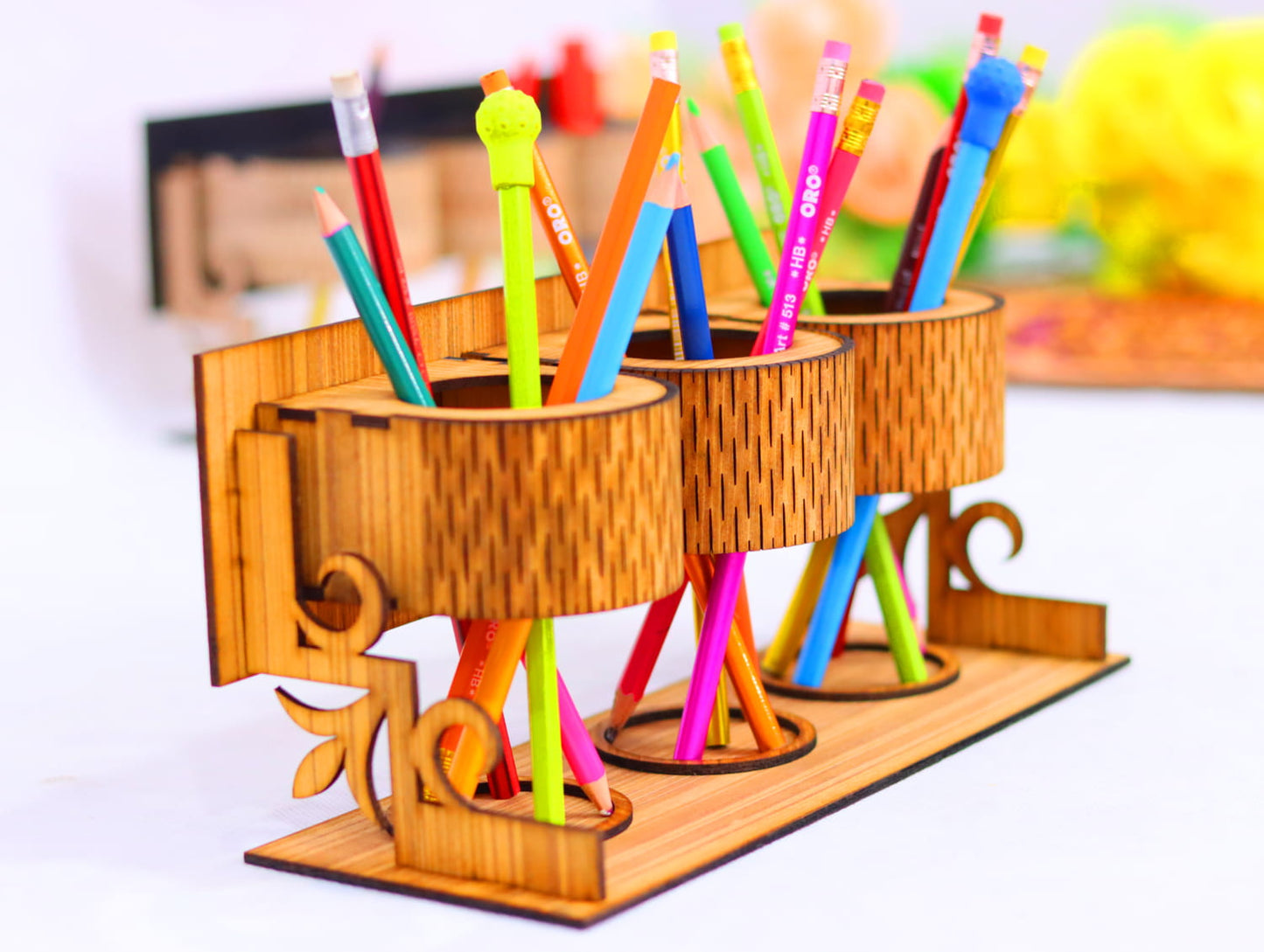 Laser Cut Desk Pen Pencil Holder Vector