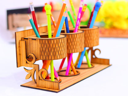 Laser Cut Desk Pen Pencil Holder Vector