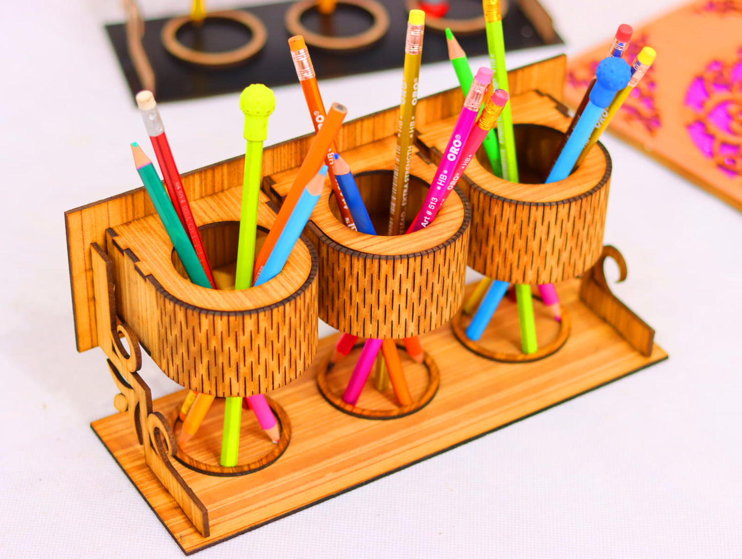 Laser Cut Desk Pen Pencil Holder Vector