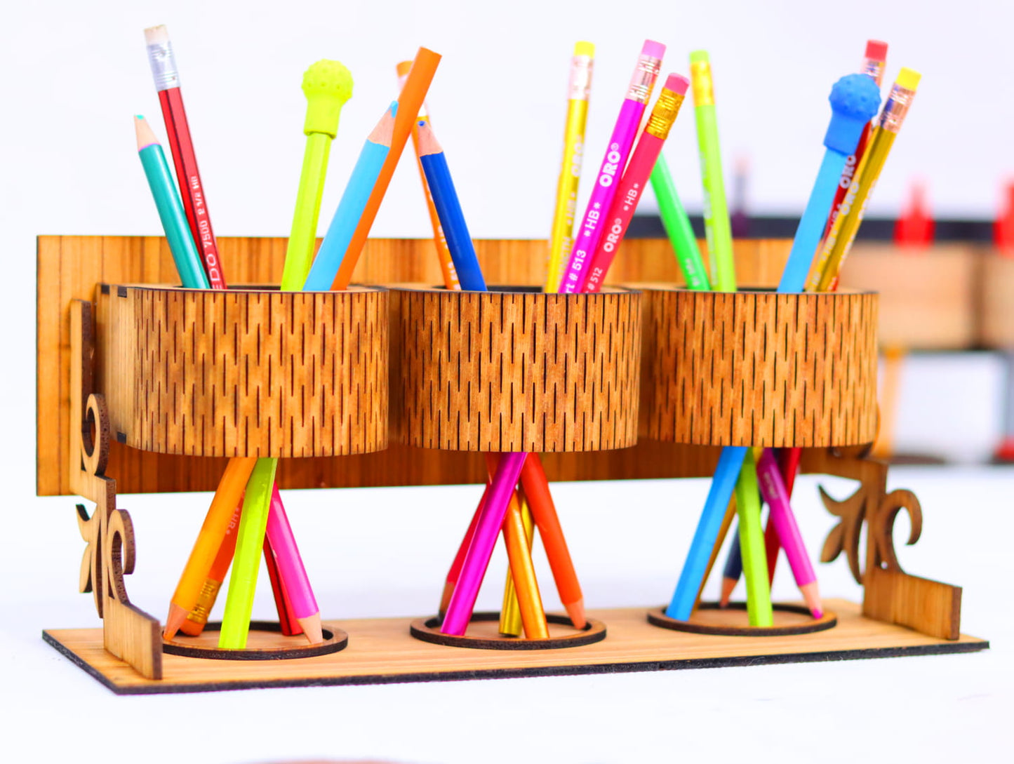 Laser Cut Desk Pen Pencil Holder Vector