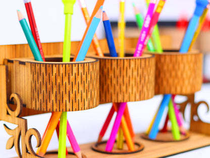 Laser Cut Desk Pen Pencil Holder Vector