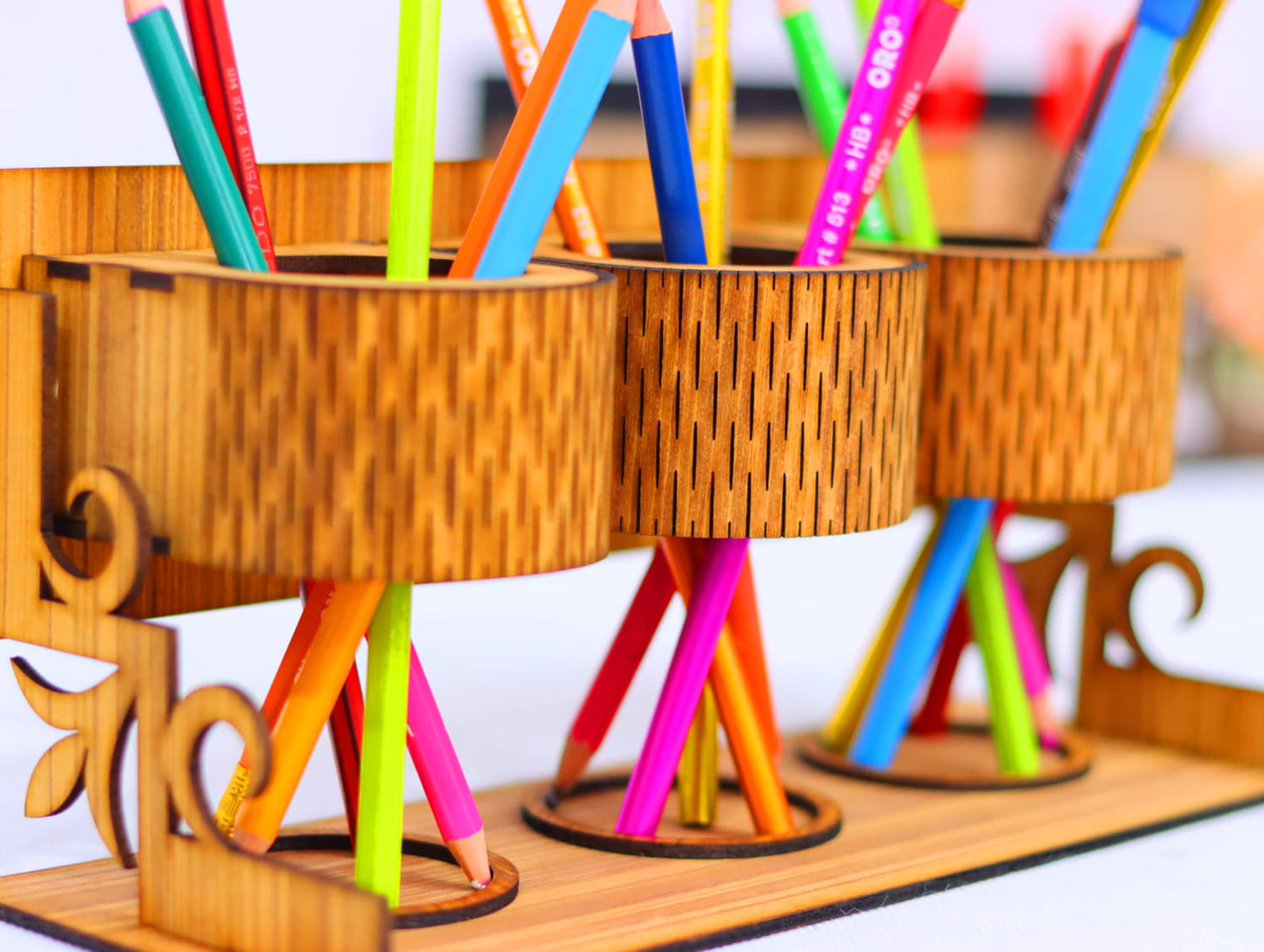 Laser Cut Desk Pen Pencil Holder Vector