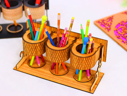 Laser Cut Desk Pen Pencil Holder Vector