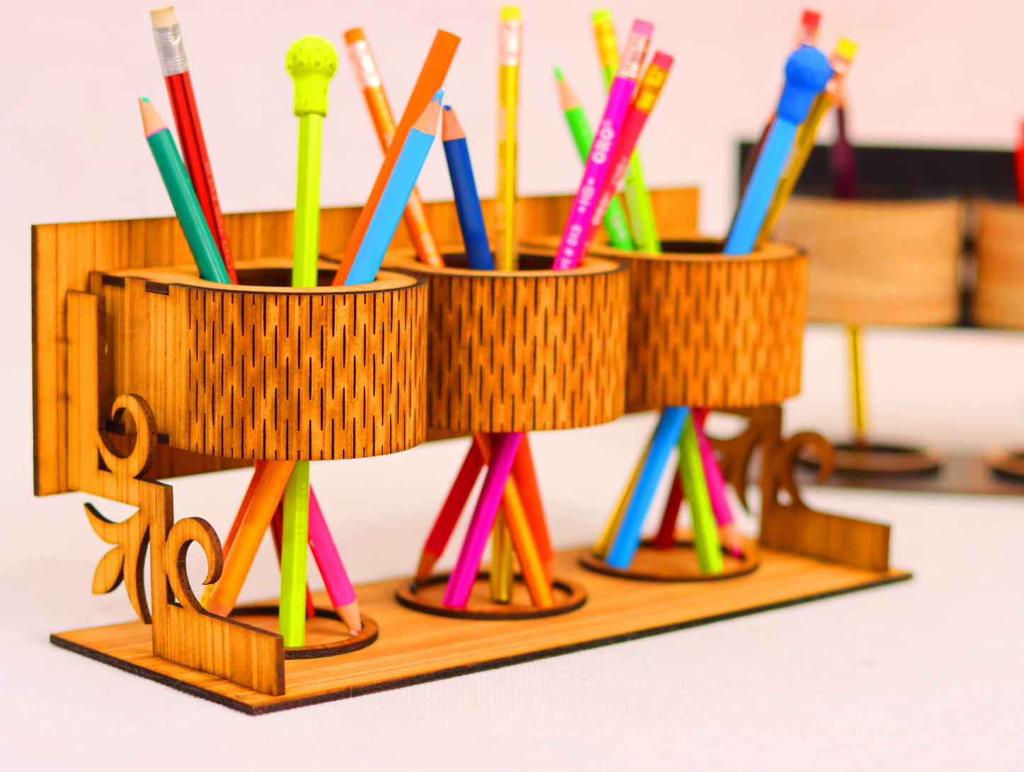 Laser Cut Desk Pen Pencil Holder Vector