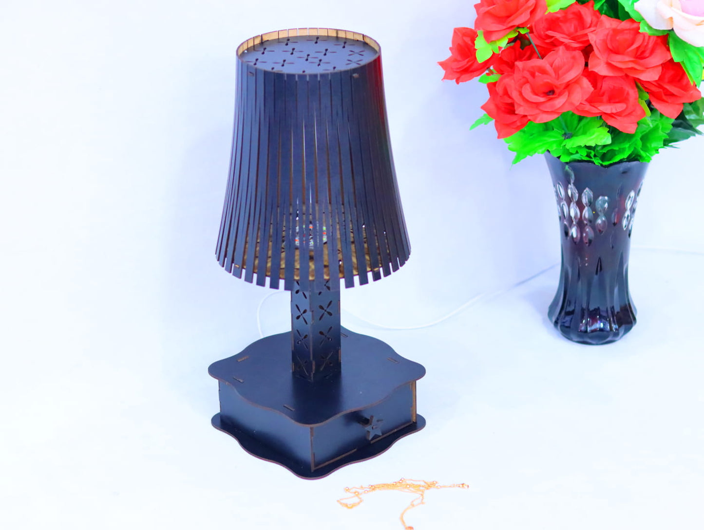 Laser Cut Table Lamp with Drawer Vector