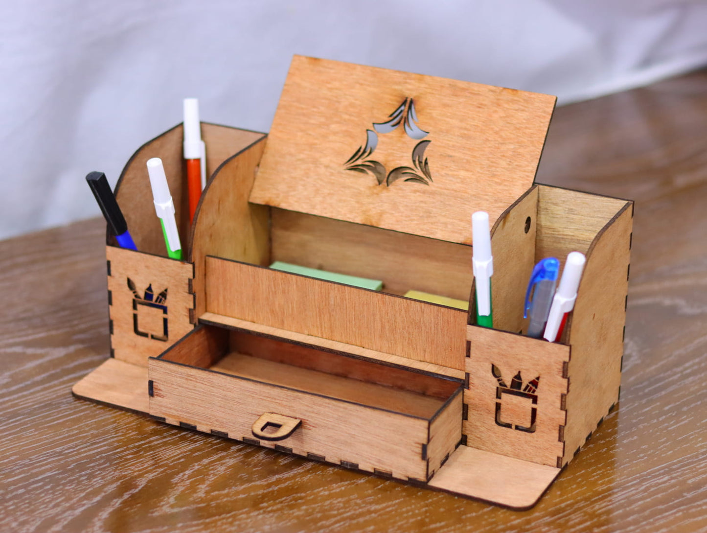 Laser Cut Desk Organizer with Drawer