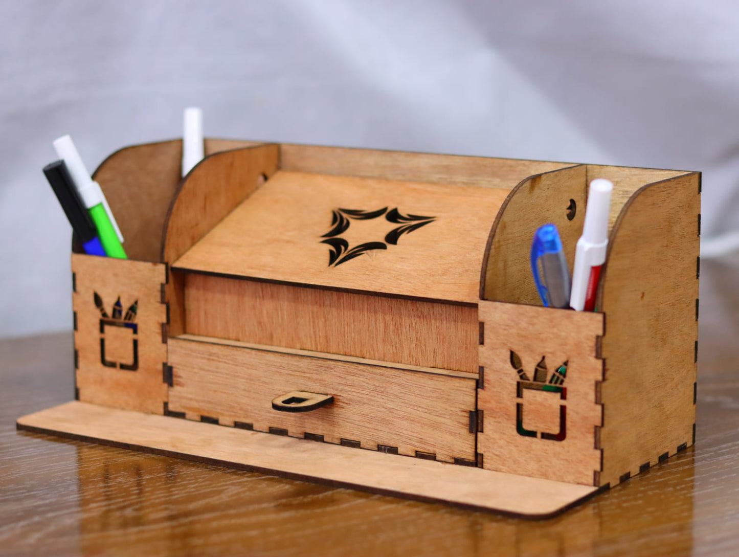 Laser Cut Desk Organizer with Drawer