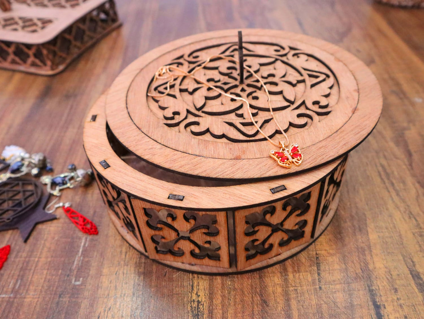 Laser Cut Round Box Plywood 3mm Vector